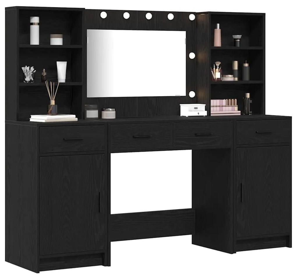 Conjunto de Mesa de Maquilhagem 3 Peças vidaXL Preto em Madeira Revest
