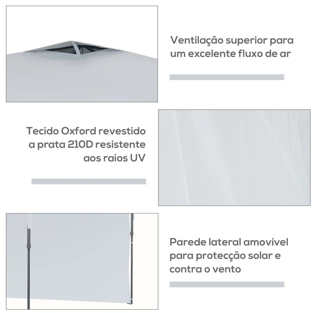 Outsunny Tenda Dobrável 3x3m com Altura Ajustável Tenda de Jardim com 1 Parede Lateral Teto com Ventilação 4 Sacos de Areia e Bolsa de Transporte para Acampamento Festas Branco