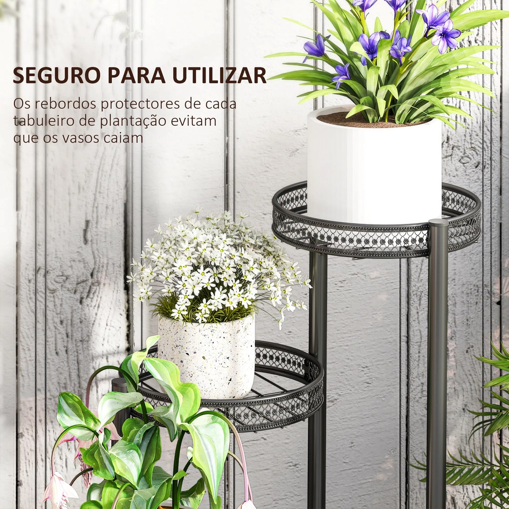 Suporte para Plantas de 4 Níveis Suporte de Aço pata Plantas de Interior e Exterior 25x25x80 cm Preto