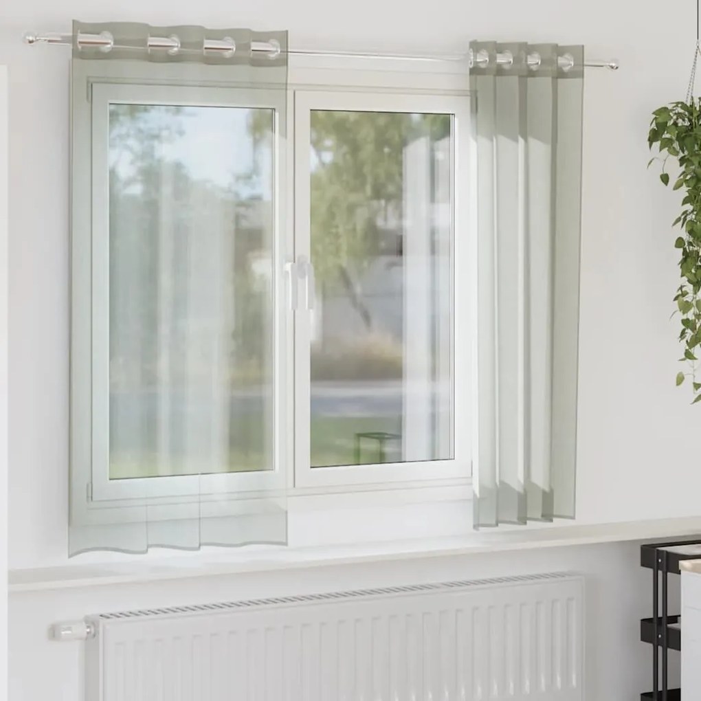 Cortinas de voile com ilhós 2 pcs cinzento-claro 140x175 cm