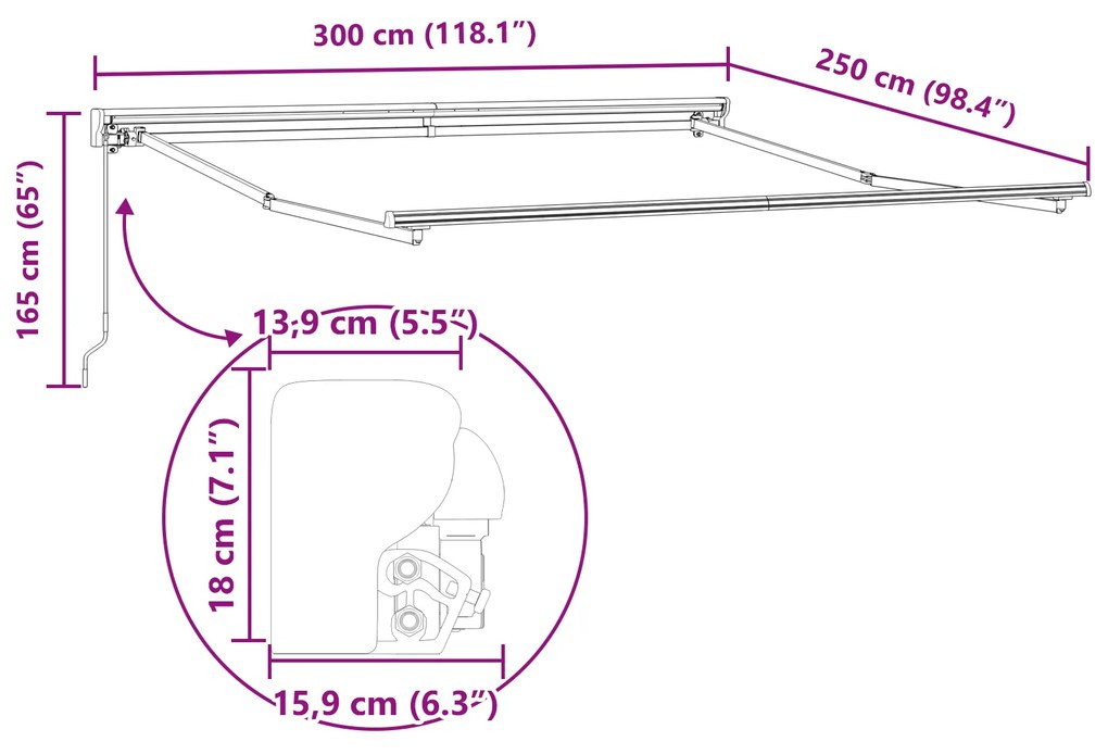 Marquise Retrátil Manual vidaXL Antracite 300x250 cm