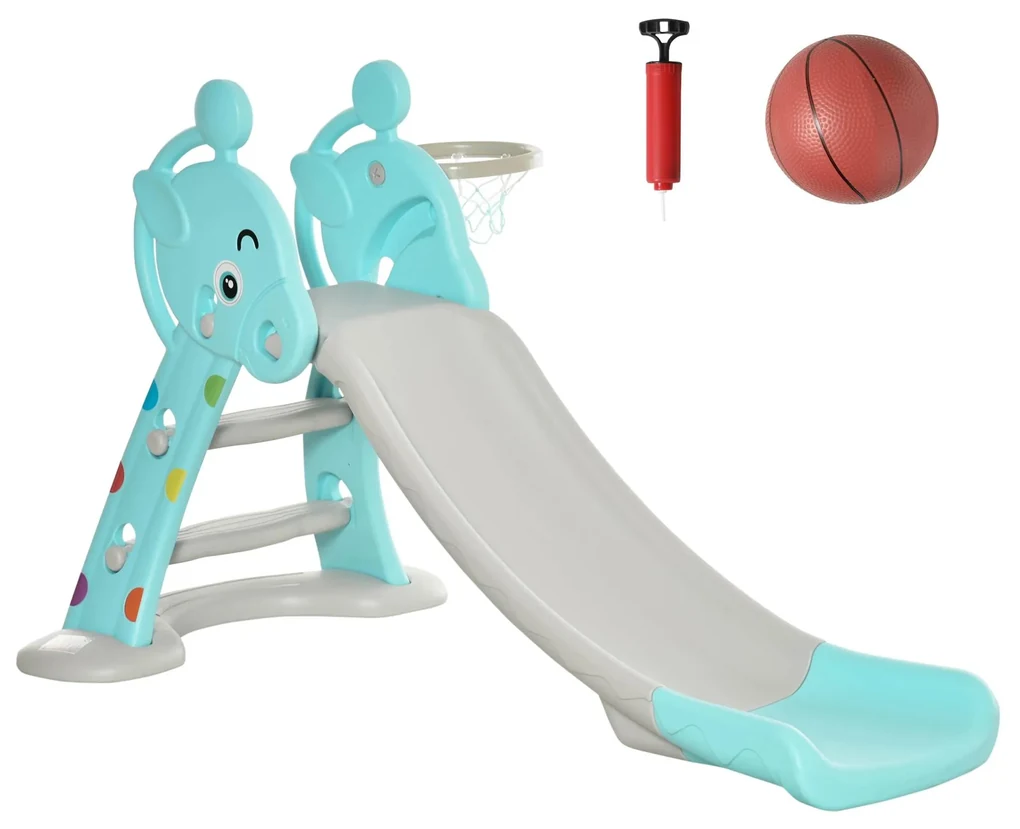 AIYAPLAY Escorrega para Crianças 18-48 Meses Escorrega Infantil com Escadas  e 145x45x63cm Azul e Cinza