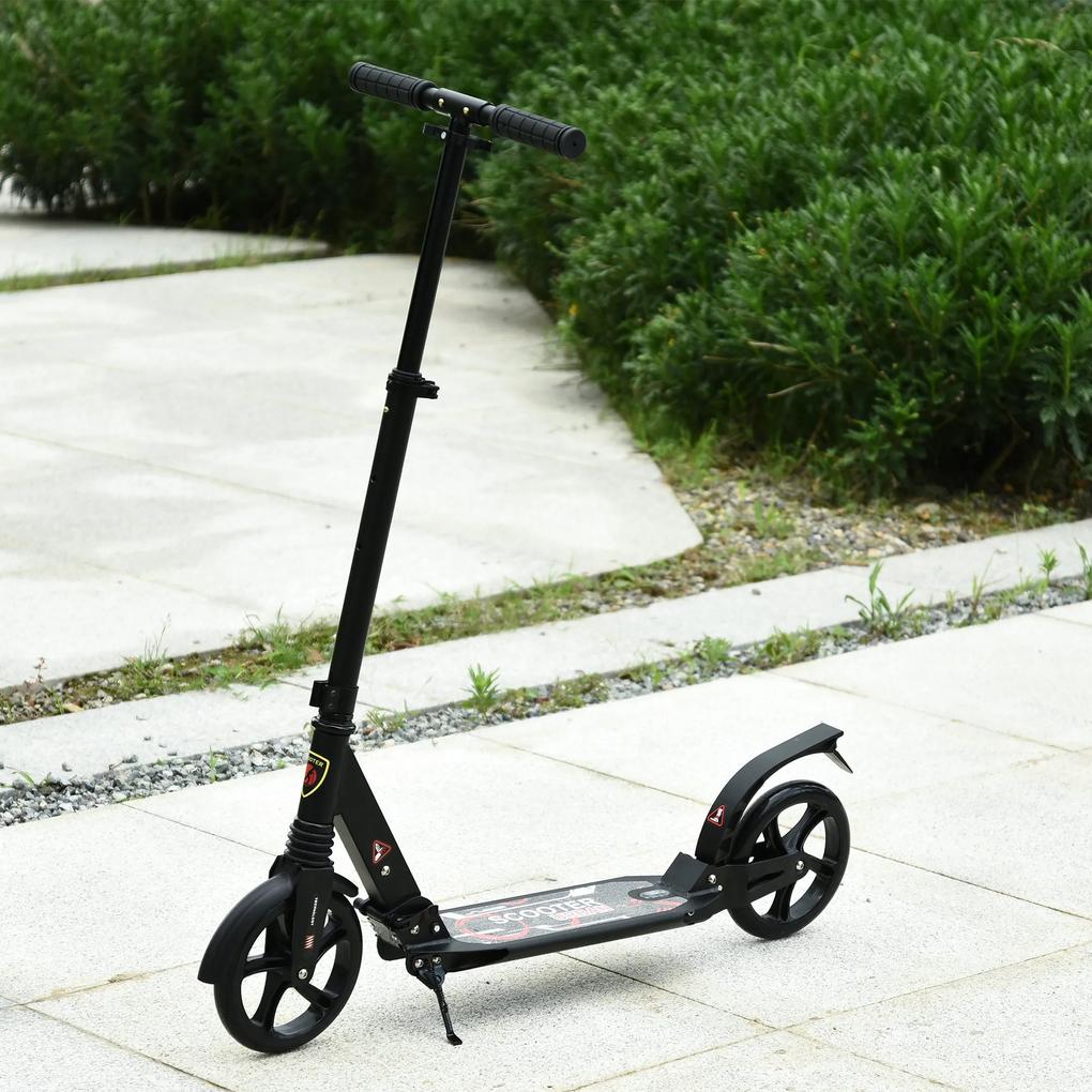 HOMCOM Trotinete dobrável com o guiador ajustável para adultos e crianças (maiores de 14 anos) com freio Rodas Grandes 100 kg de carga Preto