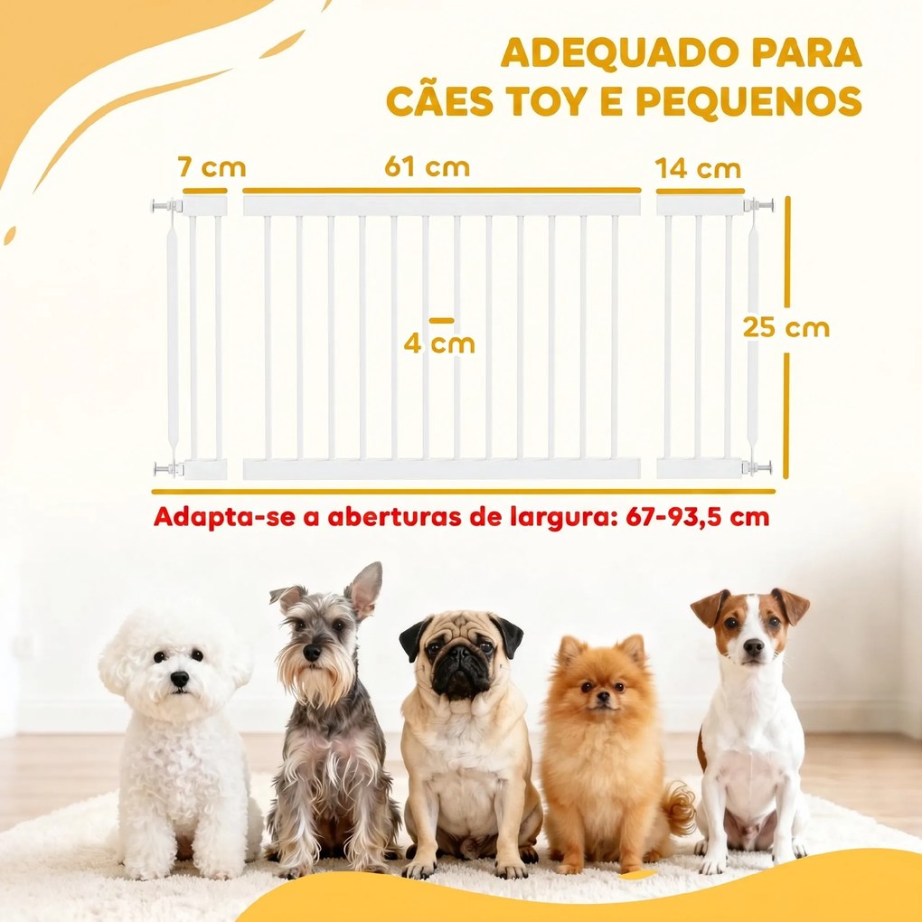 Barreira de Segurança Extensível para Cães Pequenos 67-93,5 cm Altura 45 cm para Portas e Escadas Branco