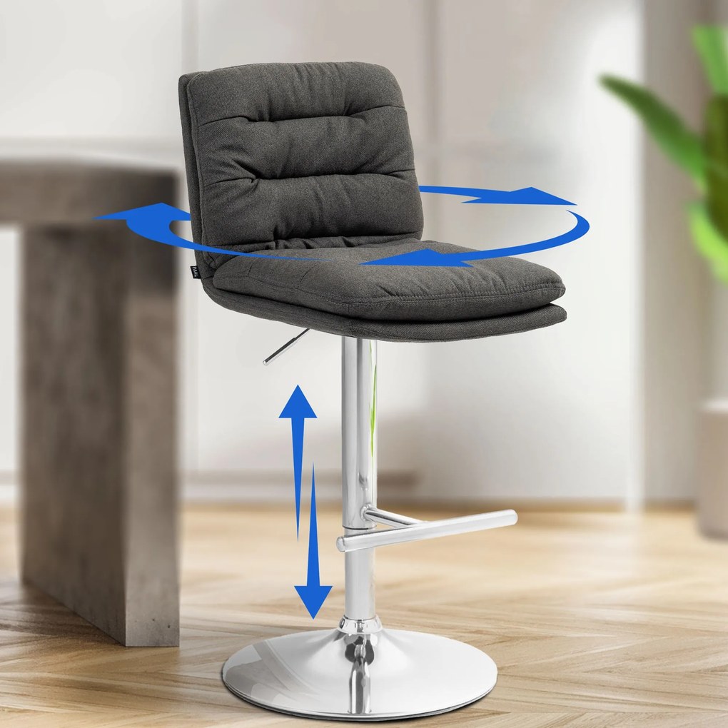 Banco de bar Damar em tecido com estrutura cromada 94-116 x 42 x 56 cm Cinzento escuro