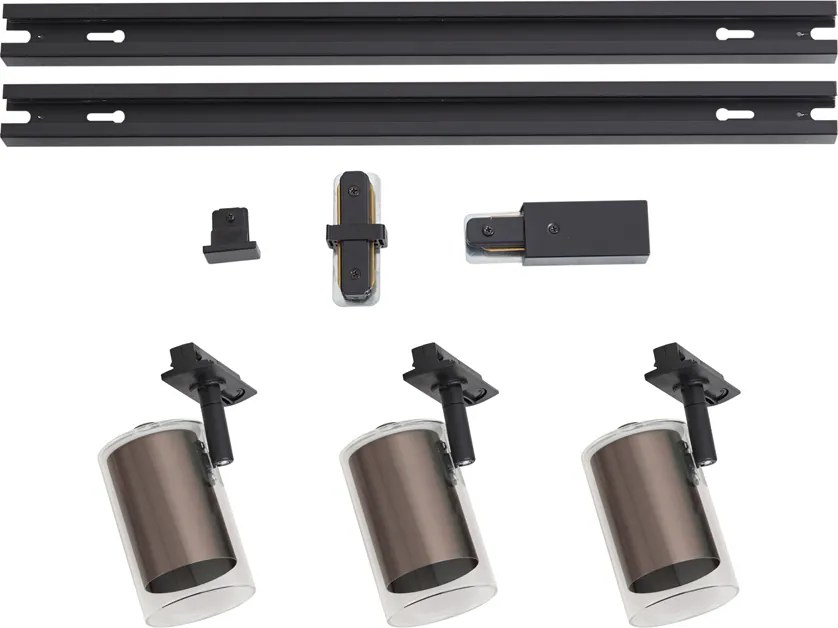 Sistema de calhas de iluminação moderno preto com 3 focos bronze escuro monofásicos - Iconic Lloyd