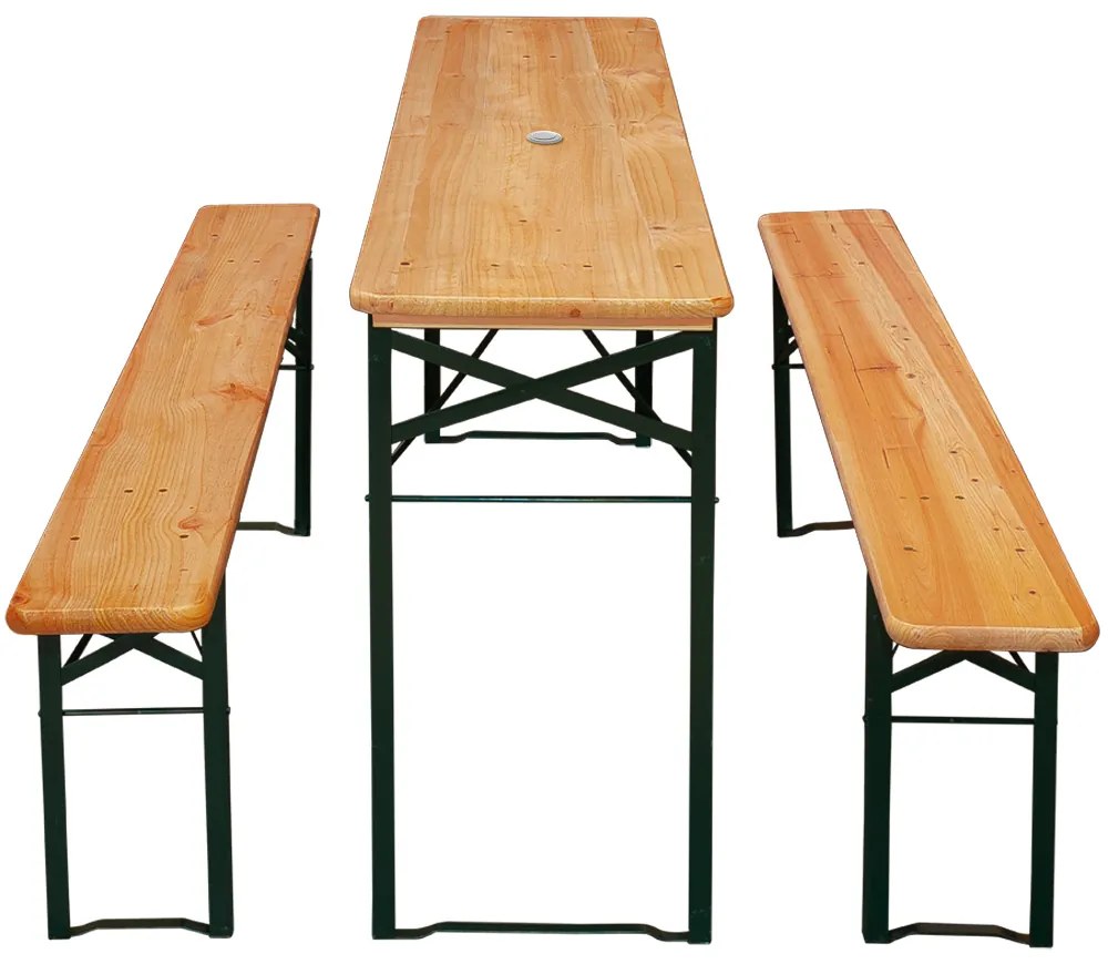 Conjunto de mesa e bancos jardim, barraas bebidas, 3 peças, 170 cm, dobrável Castanho