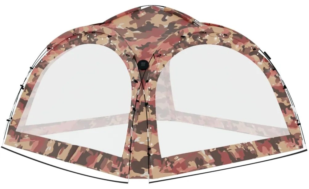 Tenda festas LED e 4 paredes laterais 3,6x3,6x2,3 m camuflagem