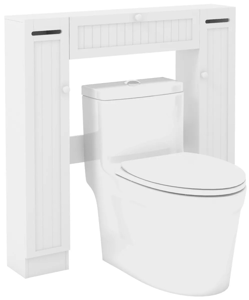 Estante de casa de banho com prateleiras ajustáveis e suporte para papel higiénico Porta articulada 89 x 19,5 x 99 cm Branco