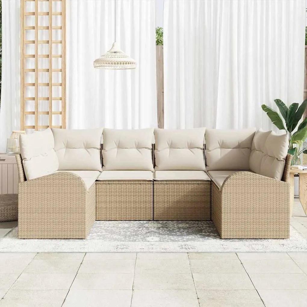 Conjunto de Sofá de Jardim 6 Peças com Almofadas Beiges em Rattan Sint