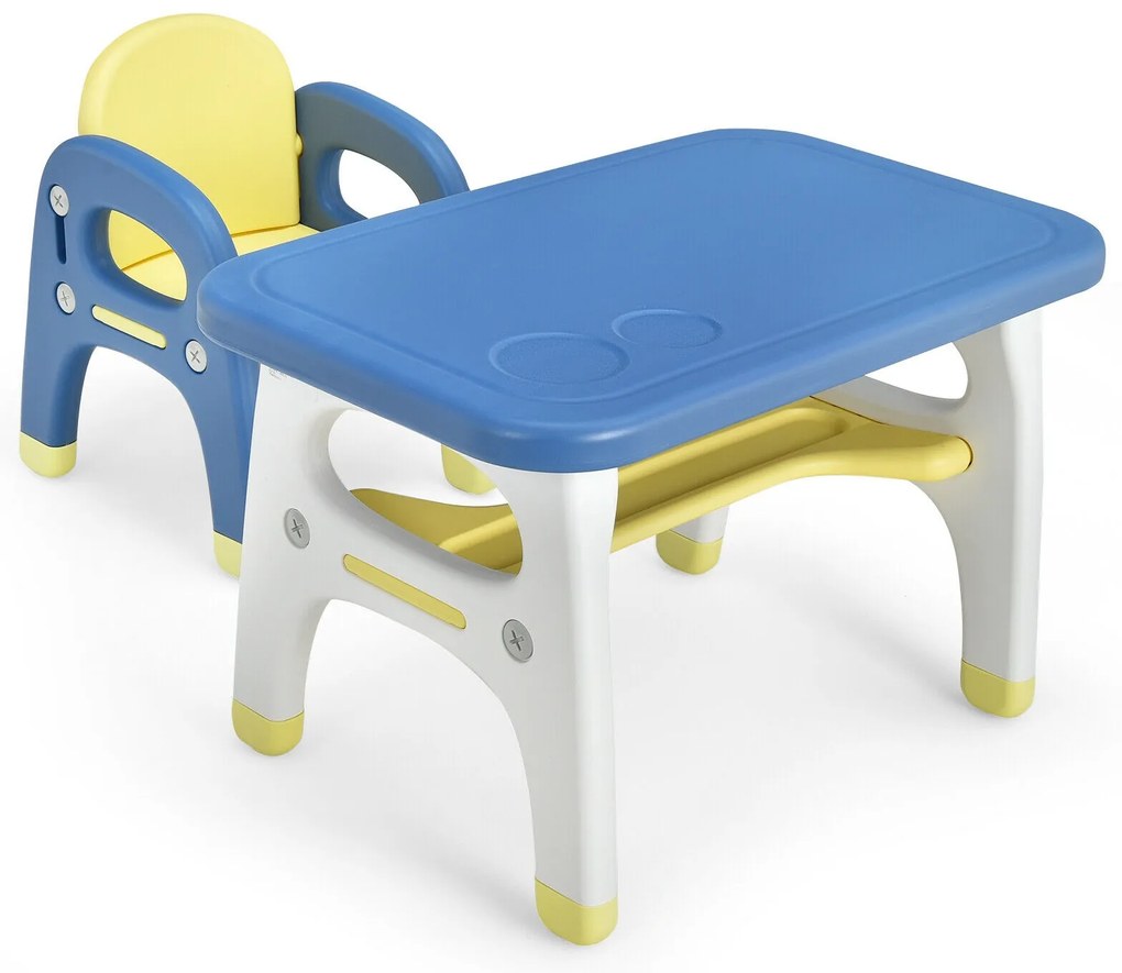 Conjunto de cadeira de mesa cavalete infantil 2 em 1, estante de livros, quadro de pintura de arte ajustável, azul