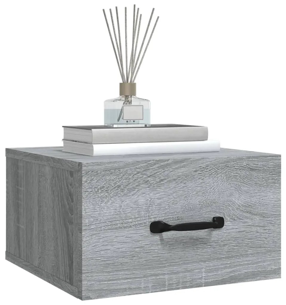 Mesa de cabeceira montagem na parede 35x35x20cm cinzento sonoma