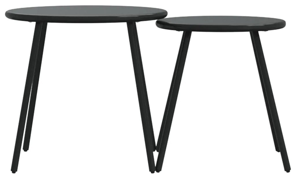 Mesas centro p/ jardim redondas 2 pcs aço revestido a pó preto