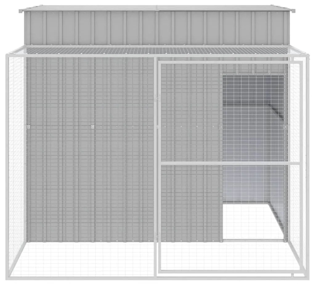 Casota cães c/ parque 214x253x181 cm aço galvaniz. cinza-claro