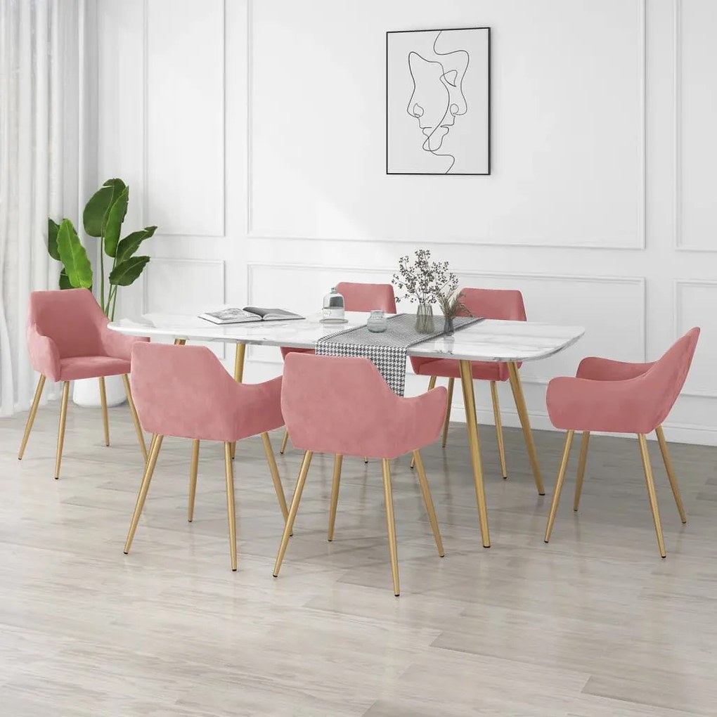 vidaXL Cadeiras de jantar 6 pcs veludo rosa