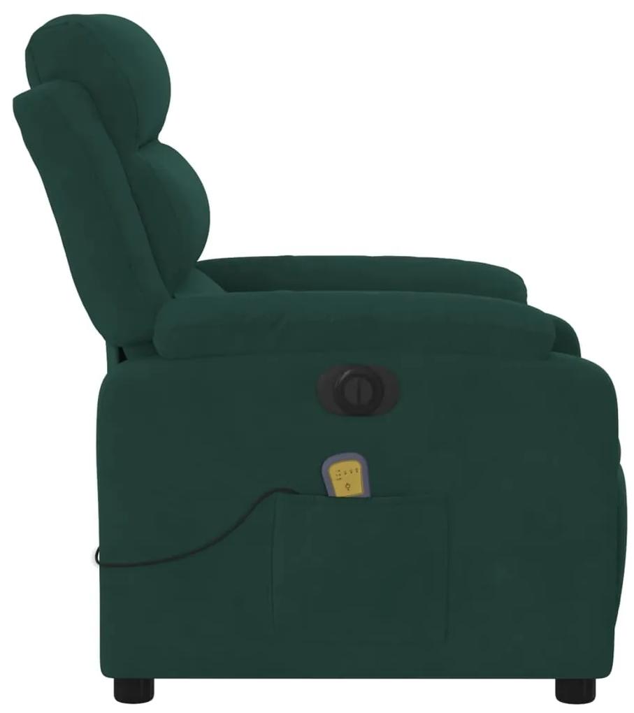 Poltrona de massagens reclinável elétrica veludo verde-escuro