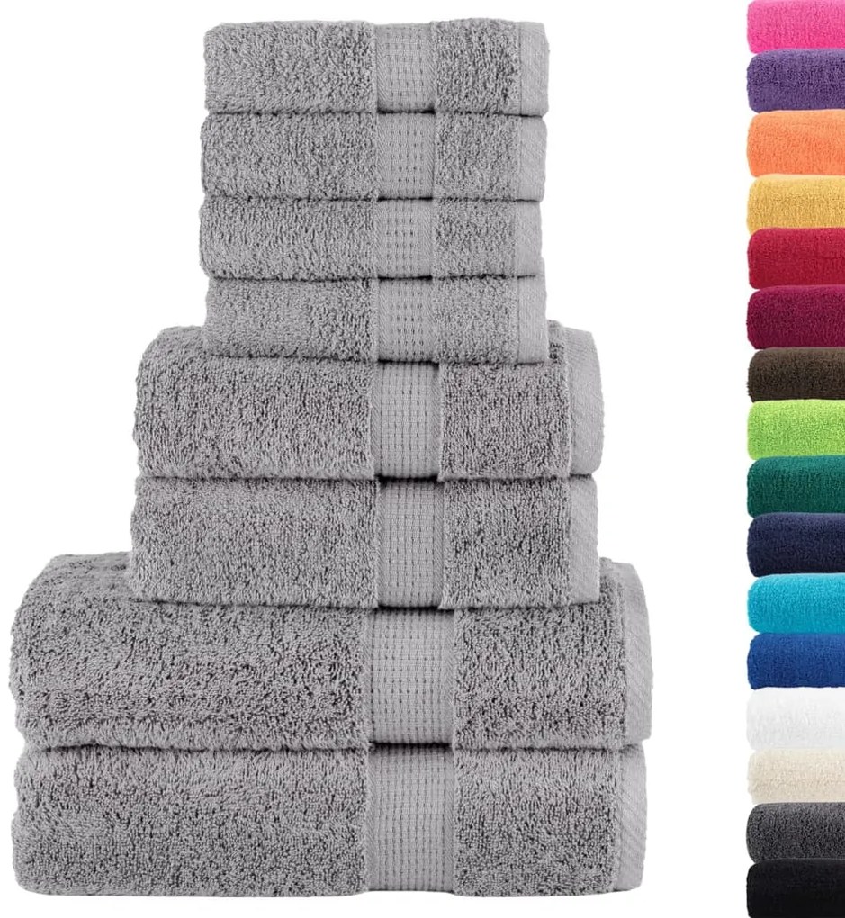8pcs Conjunto toalhas banho premium SOLUND 600 gsm cinza