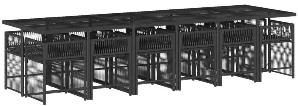 13 pcs conjunto de jantar p/jardim com almofadões vime PE preto