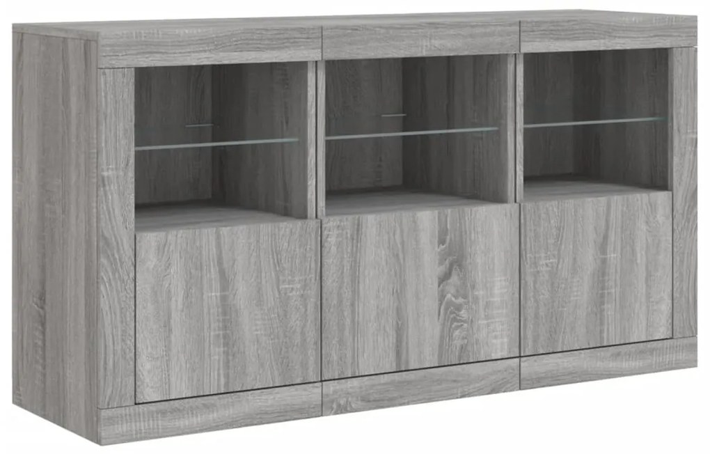 Aparador com luzes LED 123x37x67 cm cinzento sonoma