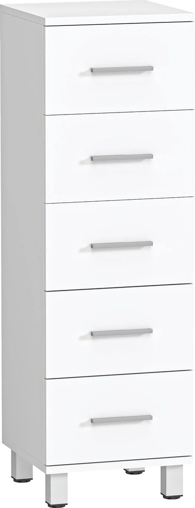 HOMCOM Cômoda de 5 Gavetas para Quarto e Sala em Madeira FSC, 30x30x95 cm, Branco | Aosom Portugal