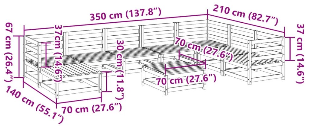 9 pcs conjunto sofás de jardim madeira de pinho castanho mel