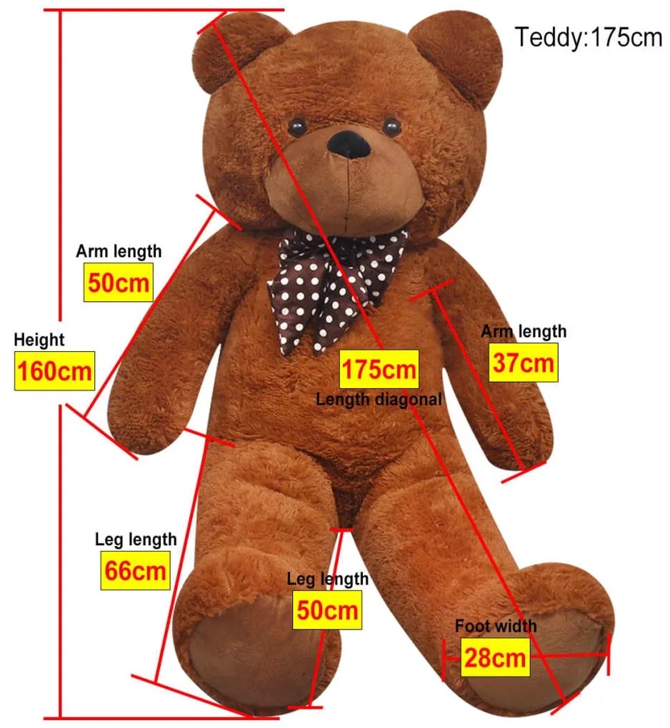 Urso de peluche XXL 160 cm castanho
