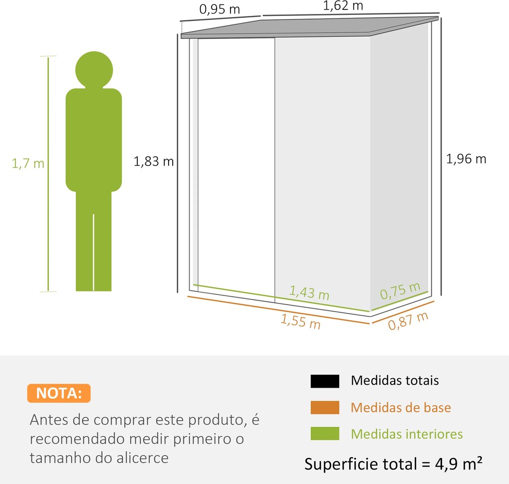 Abrigo de Jardim 1,34m² 161,5x94,5x196 cm Abrigo de Exterior de Aço Galvanizado com Porta e Fechadura Preto