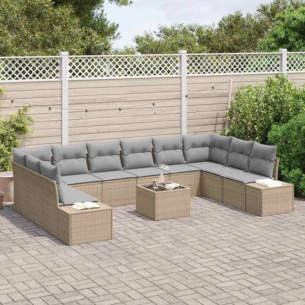 Conjunto de Sofá de Jardim de 11 Peças com Almofadas Pretas em Rattan