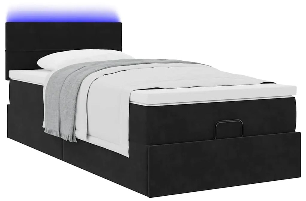 Estrutura de cama otomana com colchão preto 80x200cm veludo