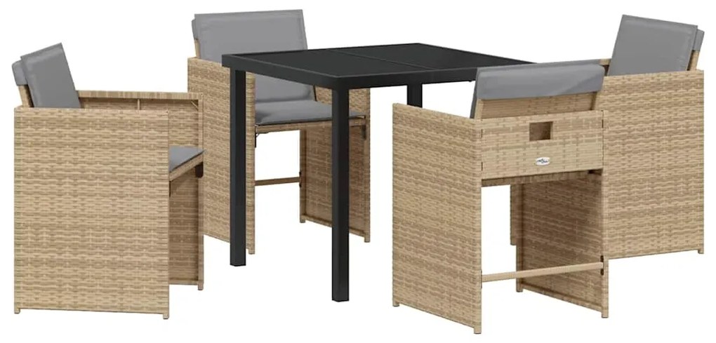 Conjunto de Jantar de Jardim de 5 Peças com Almofadas em Rattan Sintét