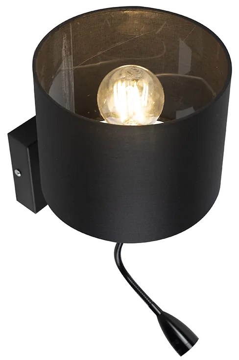 Candeeiro de Parede Moderno Preto com Abajur Preto - Brescia