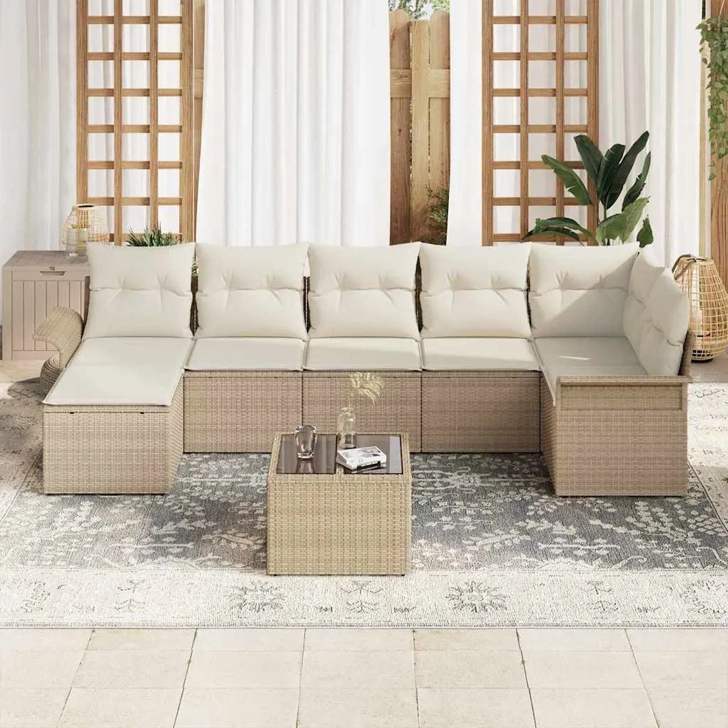 Conjunto de Sofá de Jardim 8 Peças com Almofadas de Rattan Marrom.