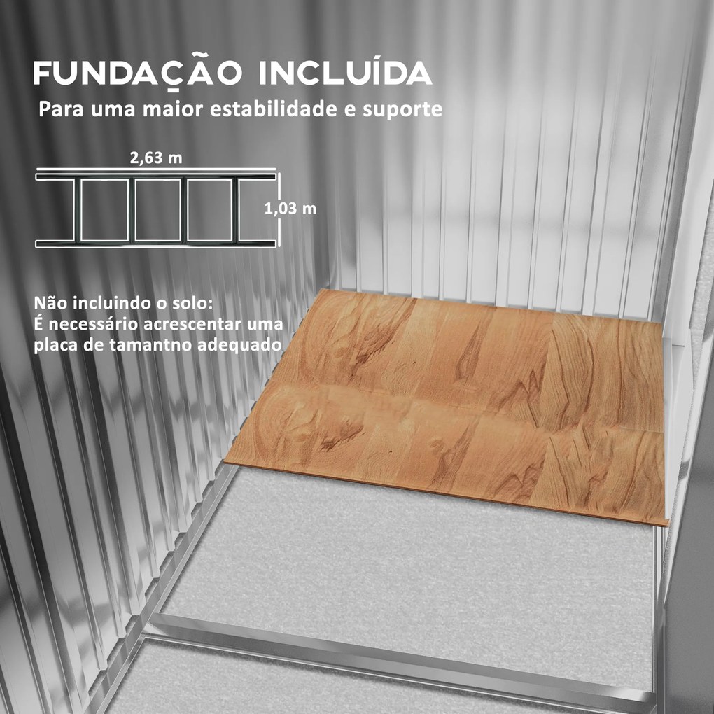 Abrigo de Jardim Metálico para Armazenamento de Ferramentas com Base de Reforço Incluída e 4 Janelas 277x195x192cm Cinza Escuro