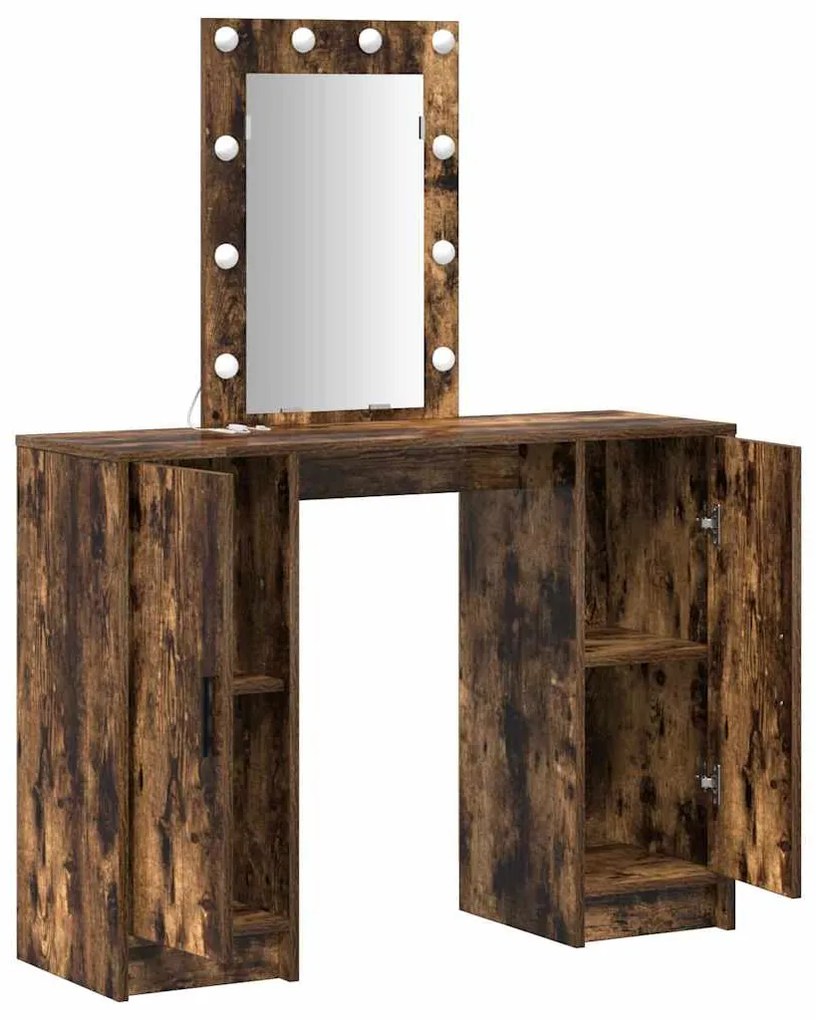 Mesa de Maquilhagem com Luzes LED Carvalho Fumado 102x33x135 cm