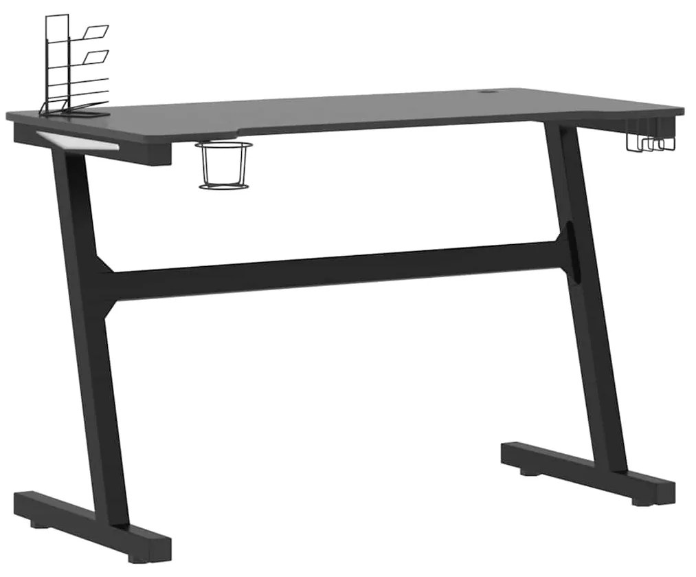 Secretária de gaming c/ luzes LED forma de Z 110x60x75 cm preto