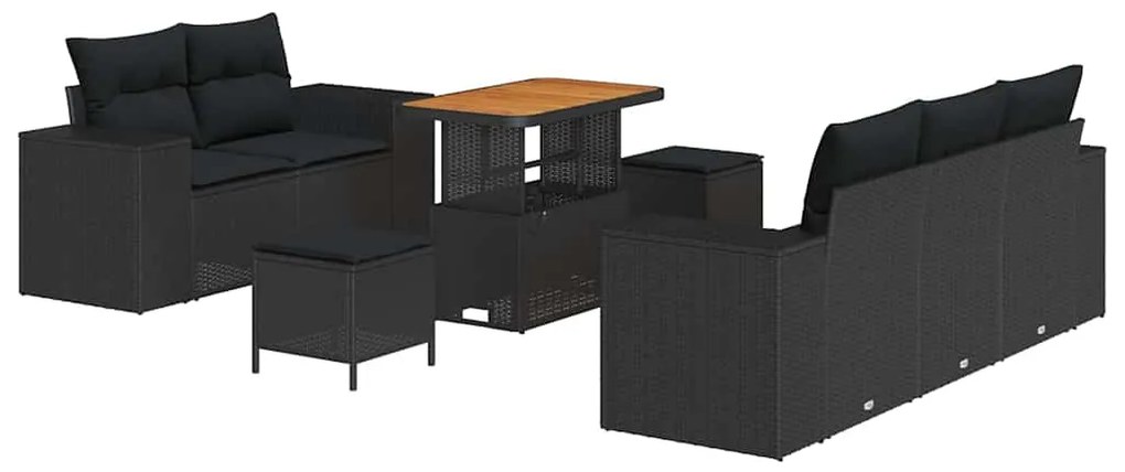 Conjunto de Sofá de Jardim com 8 Peças e Almofadas em Preto, Rattan Si