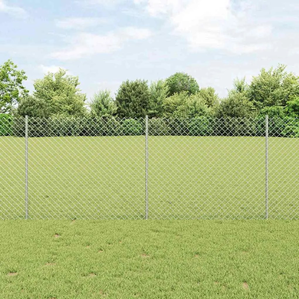 Cerca de Cadeia com 20 Postes U Prateados 1x10 m Aço