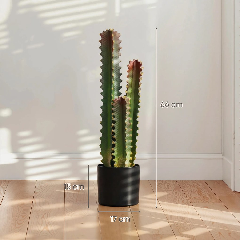 Cato Artificial 66 cm Planta Artificial Decorativa com Vaso e 3 Folhas para Decoração de Interiores Verde