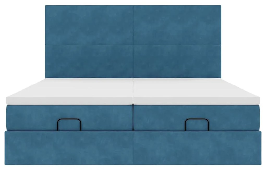 Cama otomana com colchões/LEDs 200x200 cm veludo azul-escuro