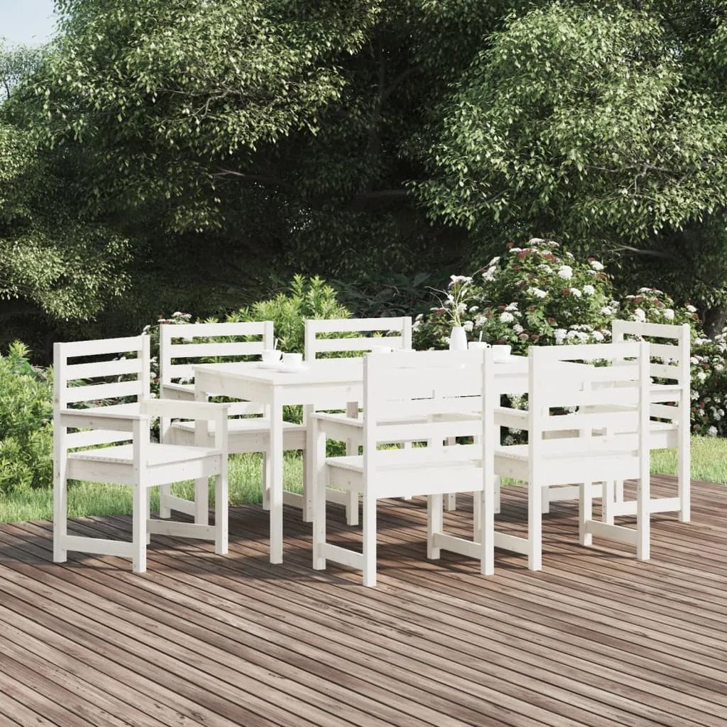 vidaXL 7 pcs conj. de jantar p/ jardim madeira de pinho maciça branco