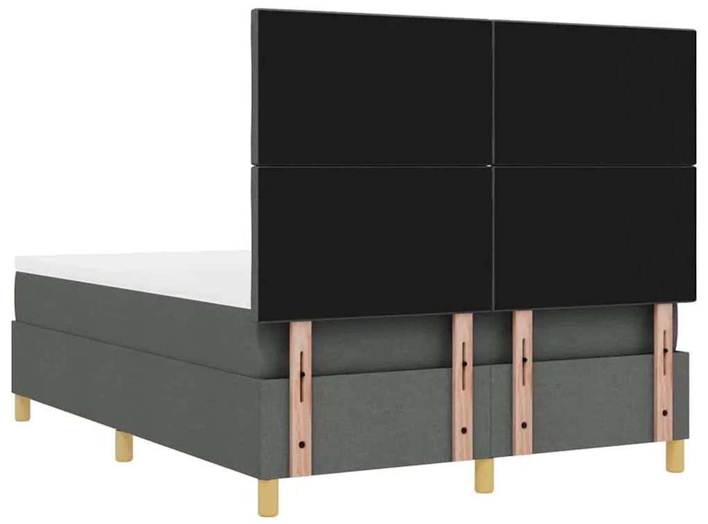 Cama Box Spring com Colchão e Banco Cinza Escuro 140x200 cm Tecido