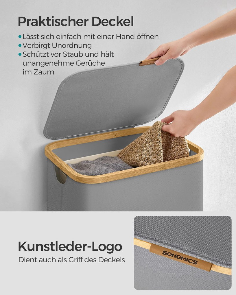 Cesto para roupa suja com tampa, 90 L 42 x 32 x 70,5 cm cinzento