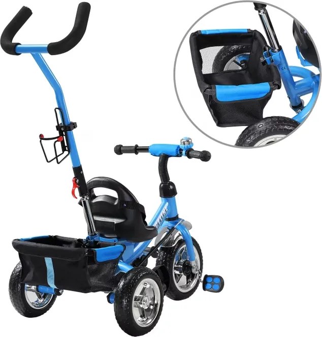 Triciclo infantil Raceline com barra de empurrar em metal 88 x 48 x 96 cm Azul