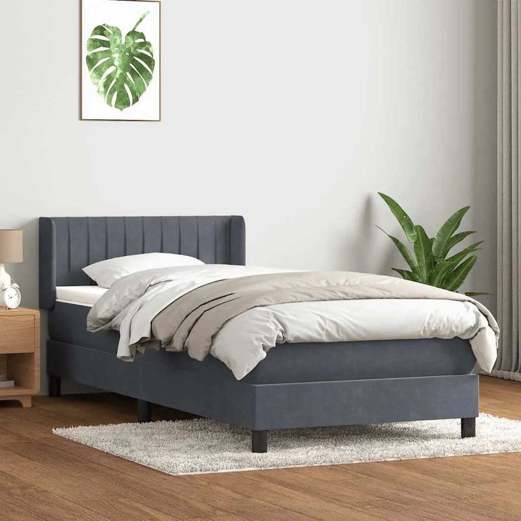 vidaXL Cama com molas/colchão 100x210 cm veludo cinzento-escuro