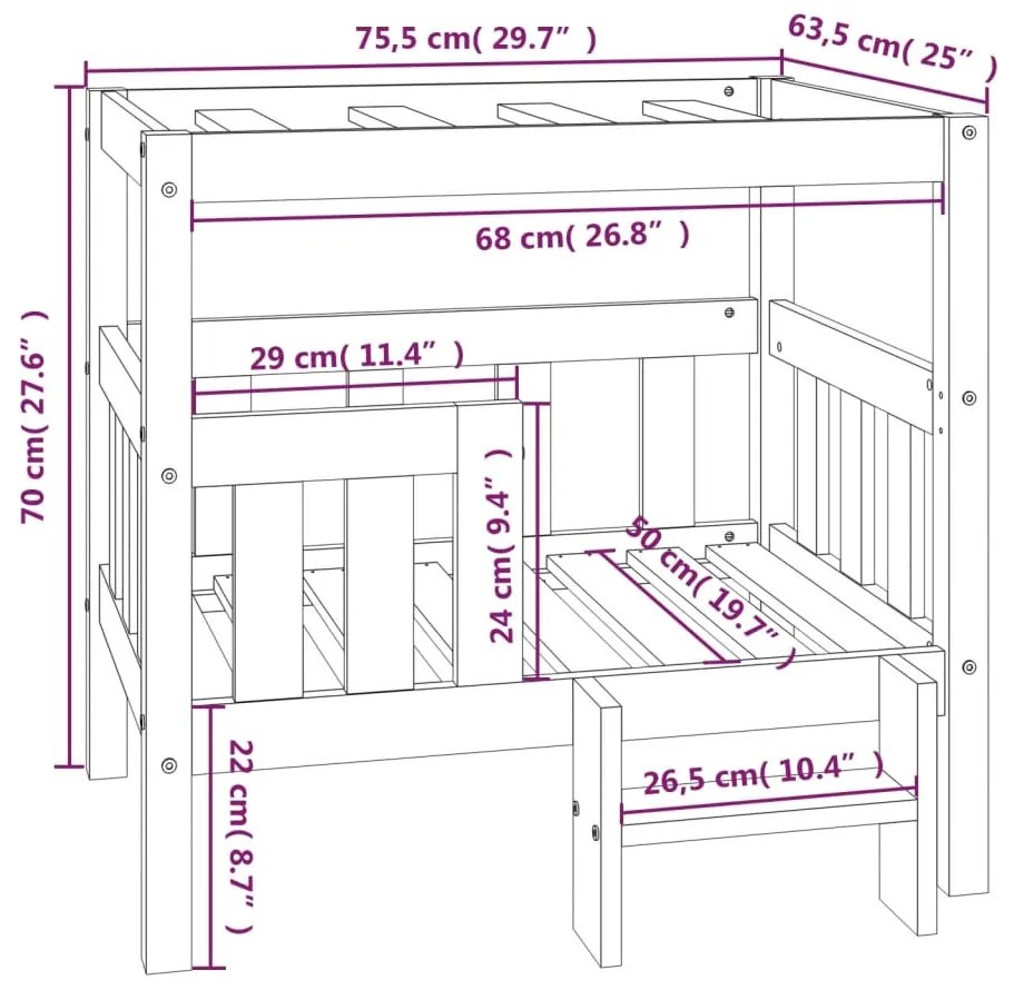 Cama para cães 75,5x63,5x70 cm pinho maciço castanho mel