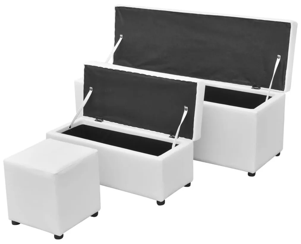 Banco armazenamento c/ apoio pés 3 pcs couro artificial branco