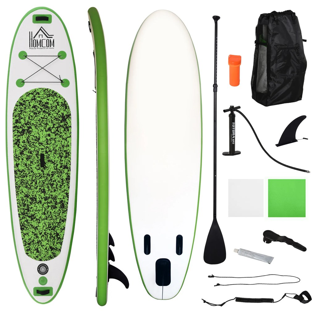 HOMCOM Prancha de Paddle Surf com Remo Ajustável 160-210cm Barbatana Removível Bolsa de Transporte Bomba de Insuflar 305x76x10cm | Aosom Portugal