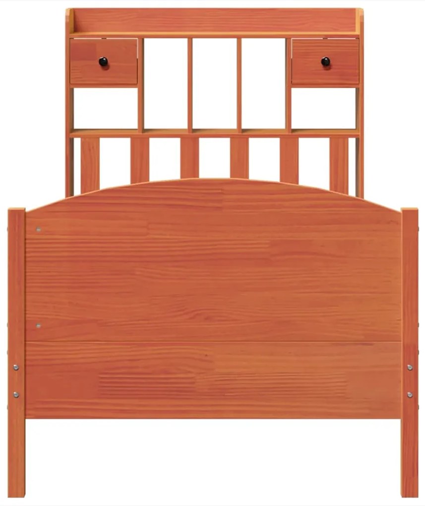 Cama com estante sem colchão 75x190cm pinho maciço castanho-mel