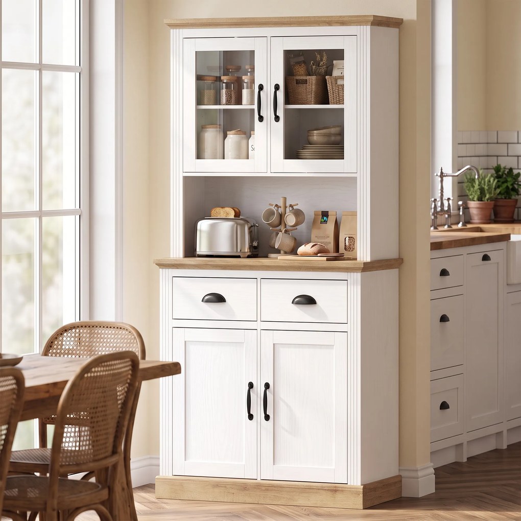 Armario Alto de Cozinha, 80 x 38 x 170 cm, Prateleiras Reguláveis, Branco