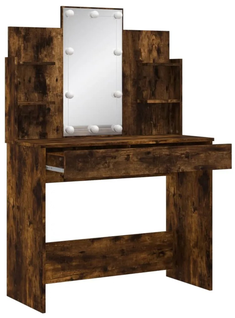 Toucador com luzes LED 96x40x142 cm carvalho fumado